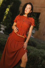 Micah Smocked Blouse in Rust