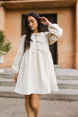 Tyler Peplum Mini Dress in Ivory Corduroy