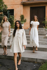 Tyler Peplum Mini Dress in Ivory Corduroy