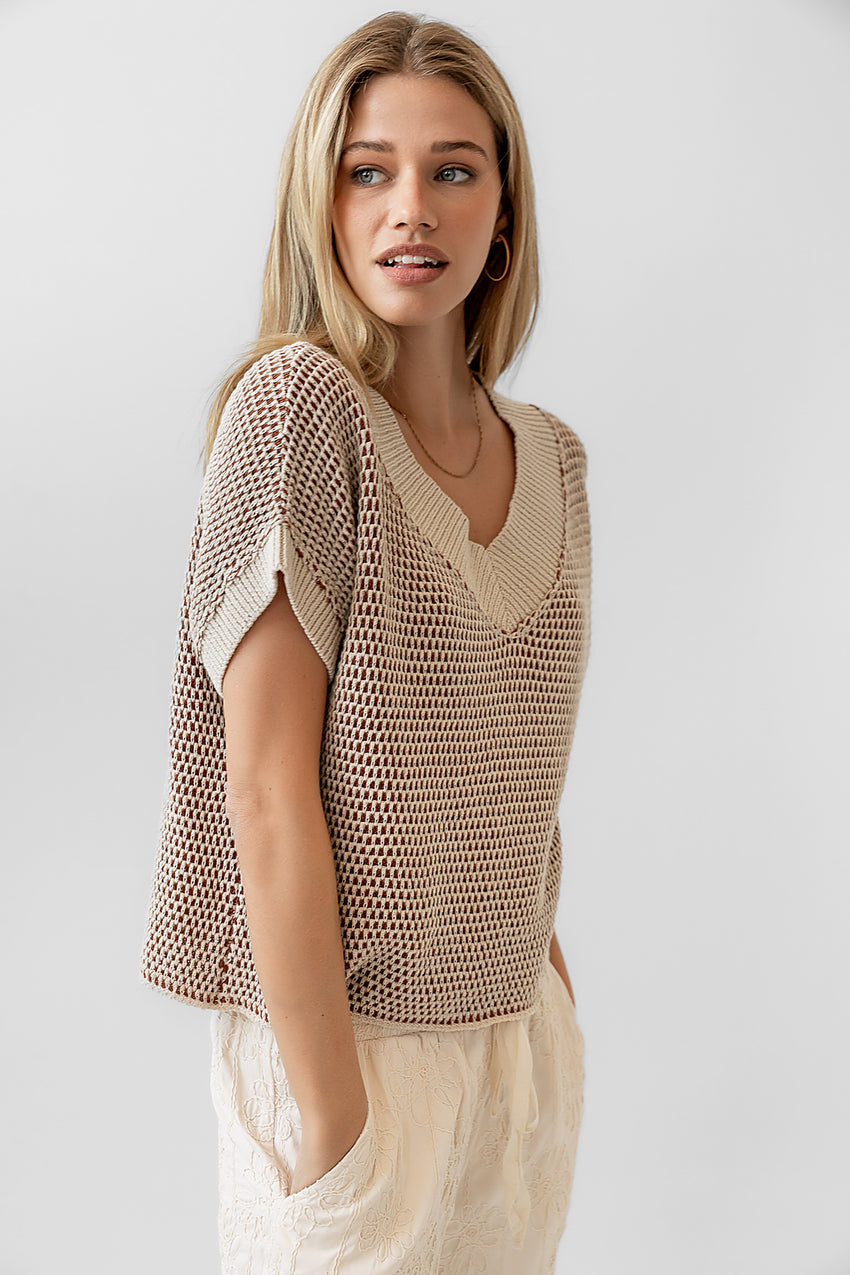 Saige Contrast Sweater in Oatmeal