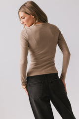 Mia Button Up Top in Taupe