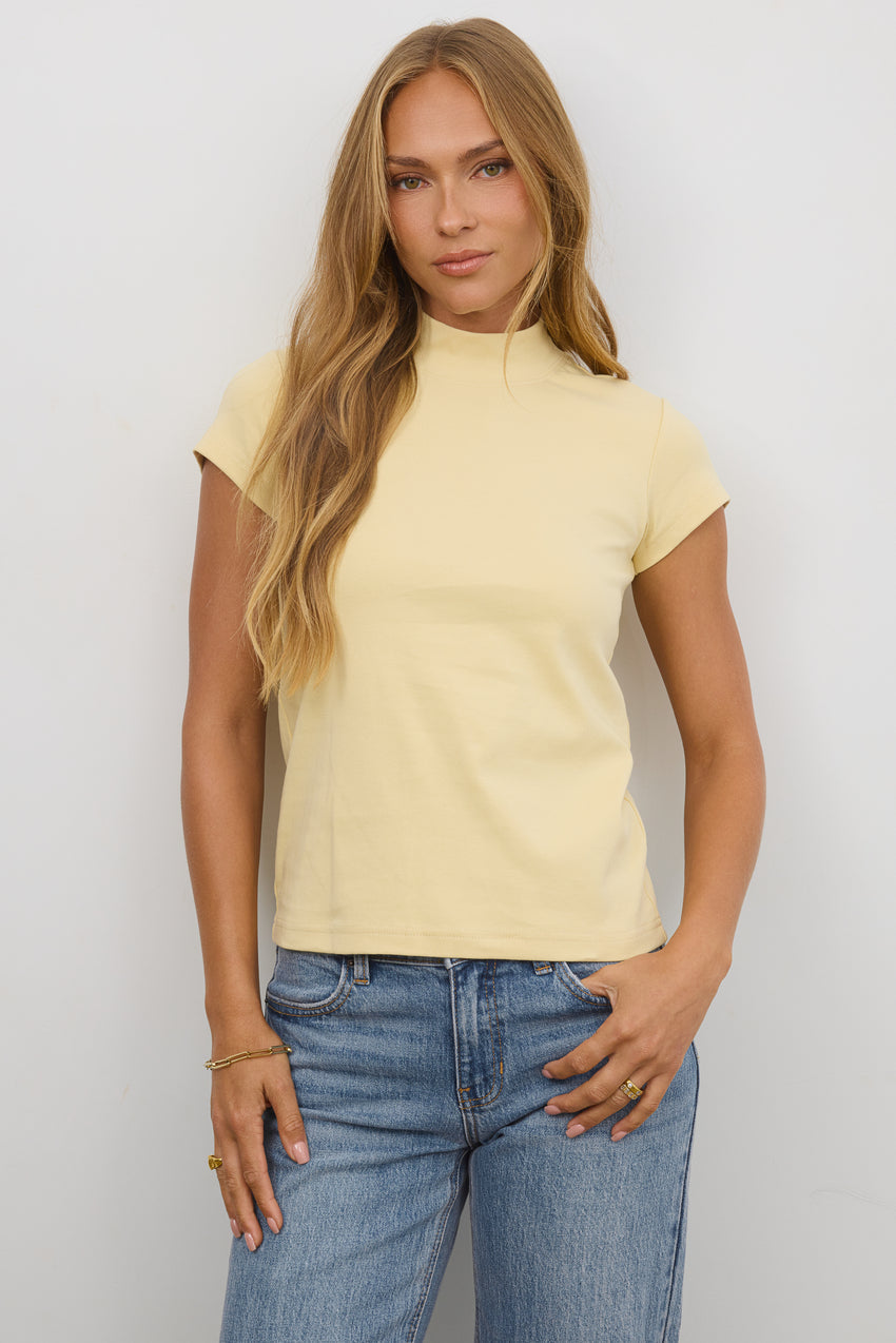 Marley Mock Neck Tee in Yellow