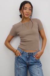 Rome Ribbed Top in Mocha