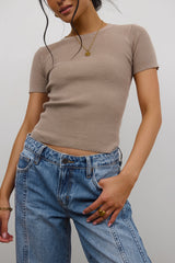 Rome Ribbed Top in Mocha