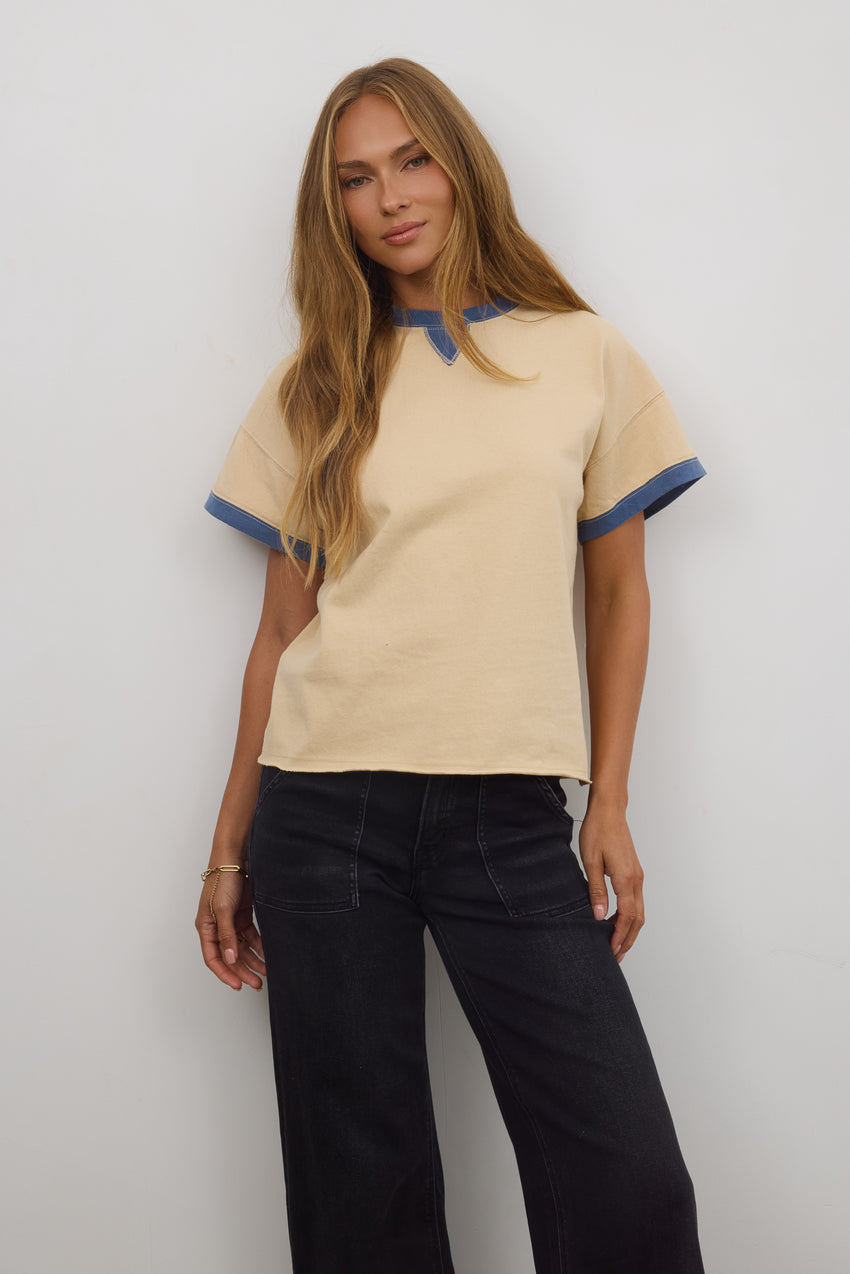Jace Contrast Tee in Beige