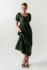 Luca Embroidered Maxi Dress in Hunter Green
