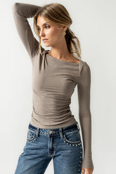 Anya Ribbed Top in Taupe