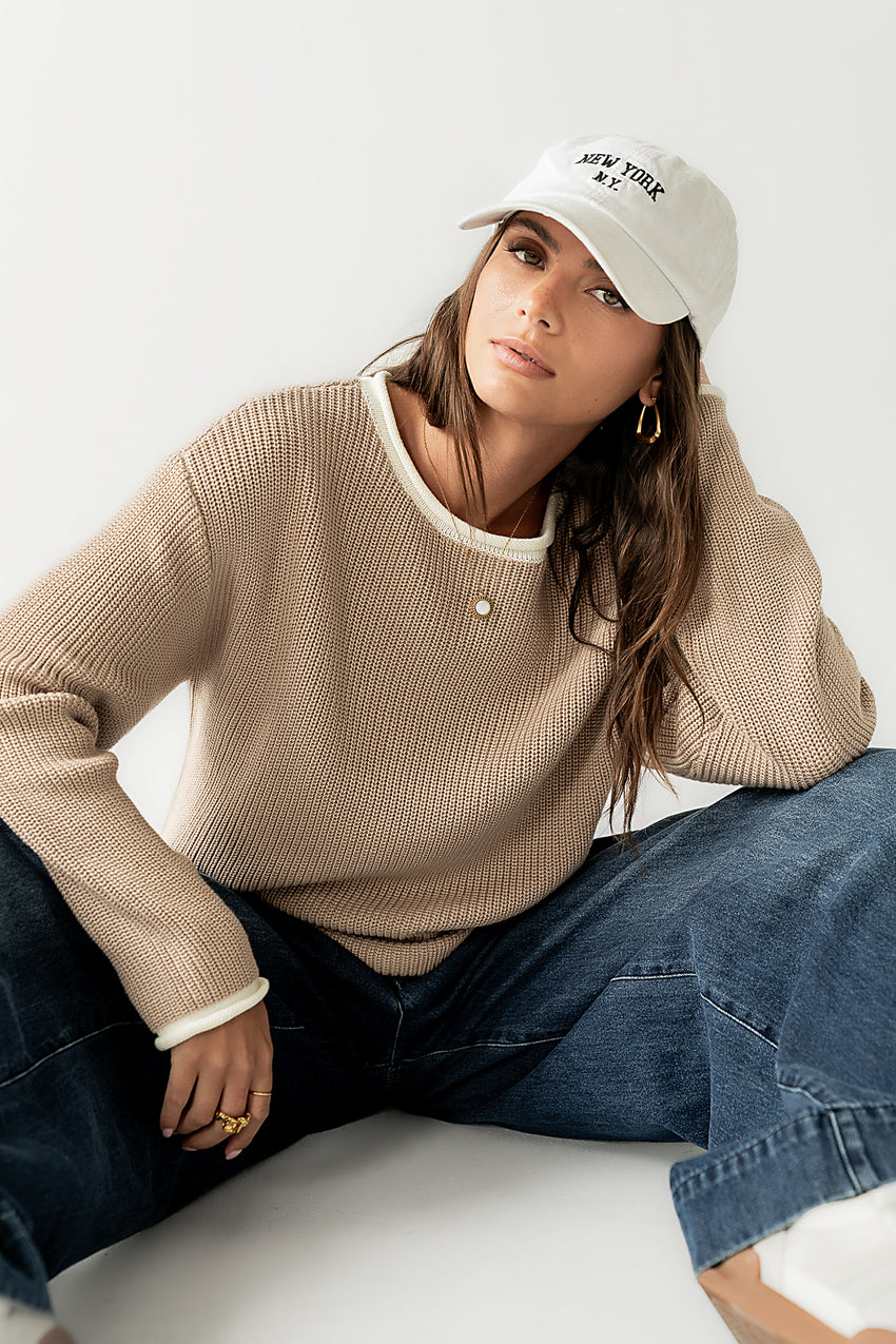 Mandy Contrast Sweater in Tan
