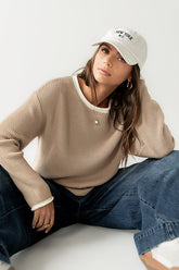 Mandy Contrast Sweater in Tan