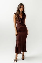 Reese Ruffle Maxi Dress in Red-Brown