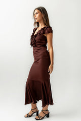 Reese Ruffle Maxi Dress in Red-Brown