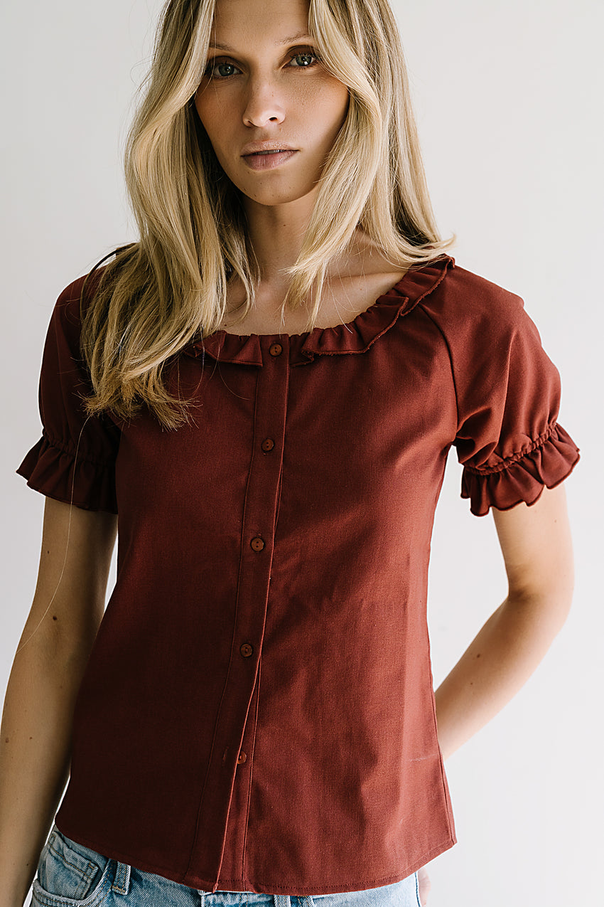 Connie Ruffle Blouse in Rust