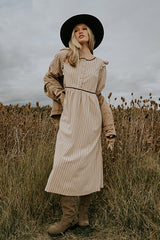 Berlin Corduroy Baby Doll Midi Dress in Taupe
