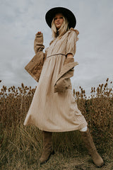 Berlin Corduroy Baby Doll Midi Dress in Taupe