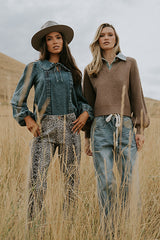 Mellanie Two Toned Baggy Jeans in Medium Wash