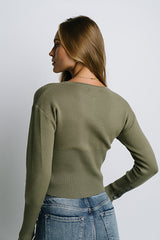 Julia Ribbed Cardigan in Olive