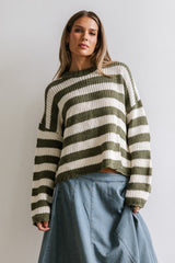 Beckam Striped Sweater in Olive