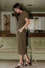 Elle Gingham Midi Dress in Brown