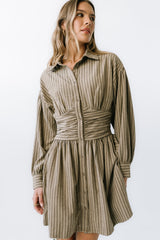 Lonnie Striped Mini Dress in Taupe
