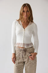 Angie Lace Trim Sweater in ivory