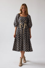 Gloria Floral Midi Dress in Black