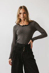 Kiya Striped Top in Charcoal