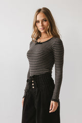 Kiya Striped Top in Charcoal