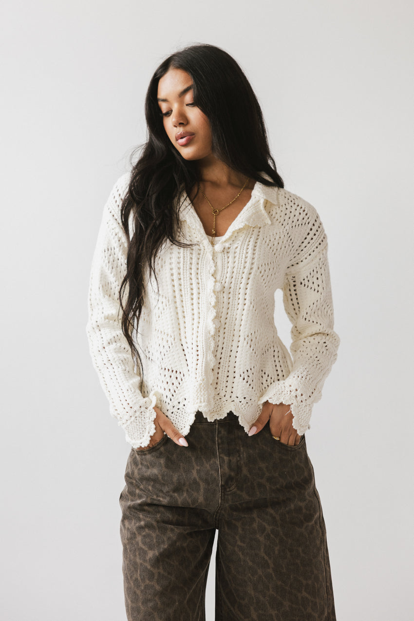 Mary Crochet Cardigan in Off White