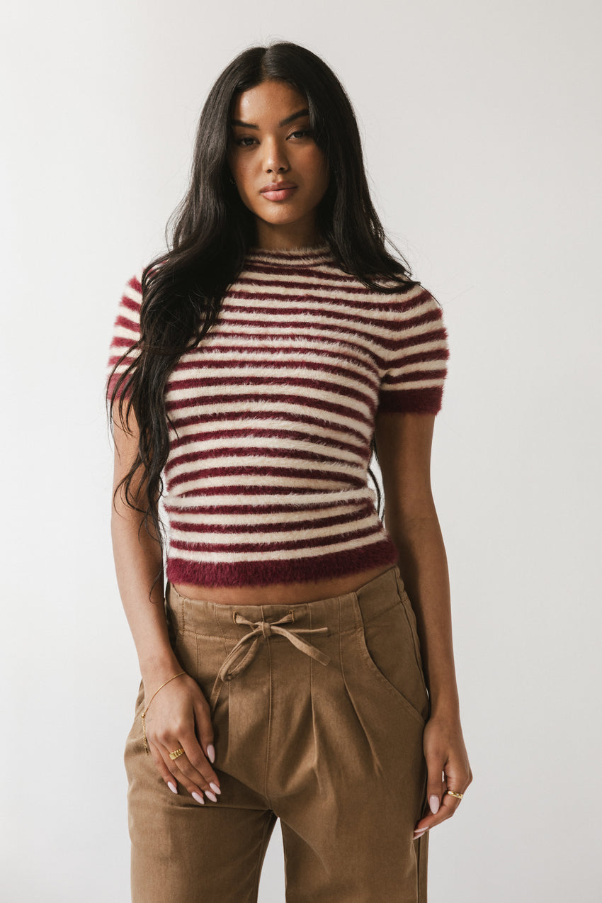 Mazie Fuzzy Sweater in Burgundy