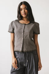 Serra Lace Trim Blouse in Charcoal