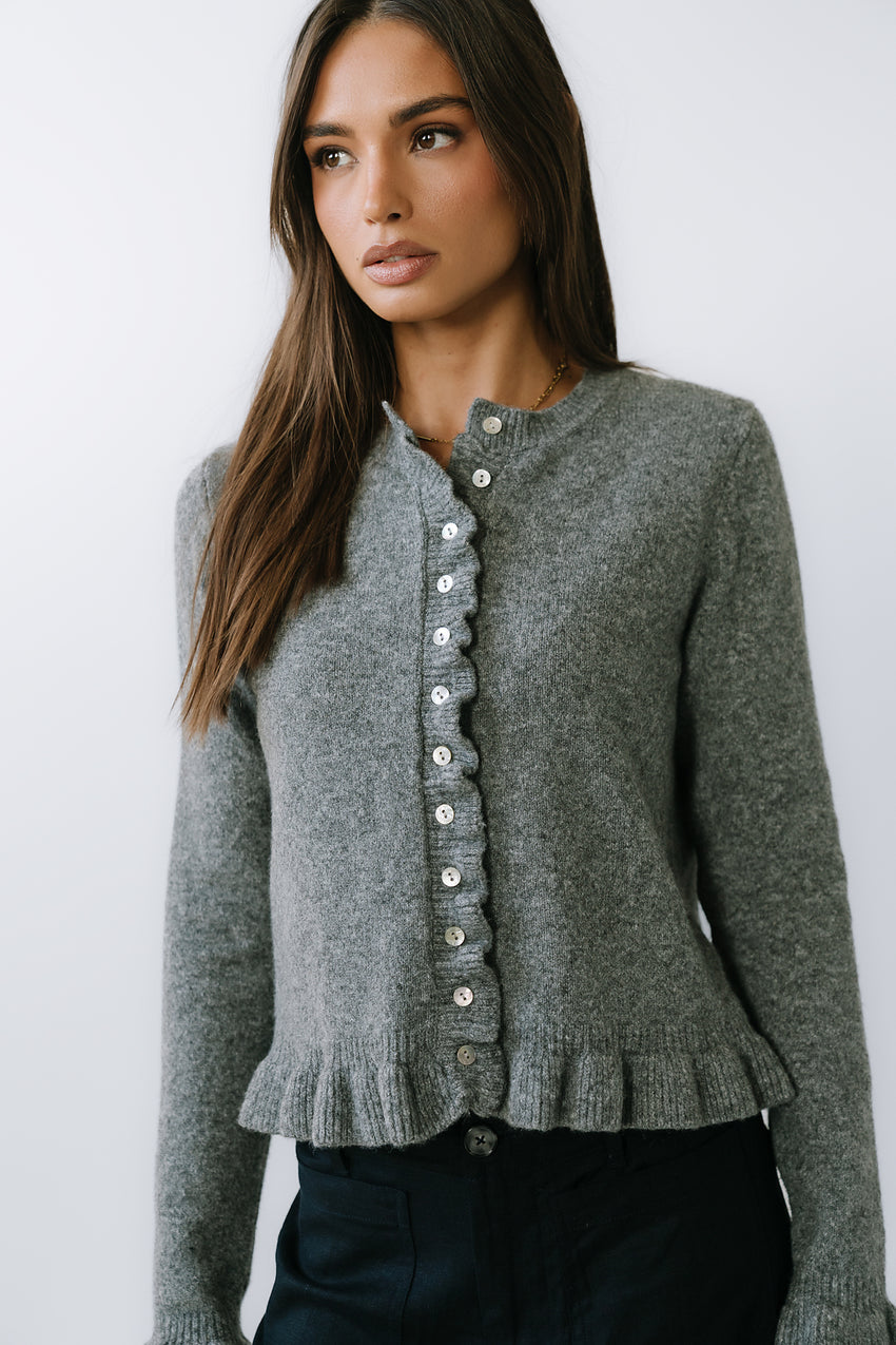 Rosie Ruffle Sweater in Heather Grey