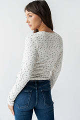 Archie Floral Top in Navy