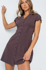 Lockie Pinstripe Mini Dress in Dark Brown