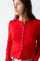 Maddy Button Up Cardigan in Red