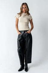 Langston Vegan Leather Barrel Jeans in Black