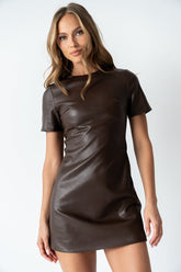 Moxie Vegan Leather Mini Dress in Brown