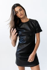 Moxie Vegan Leather Mini Dress in Black