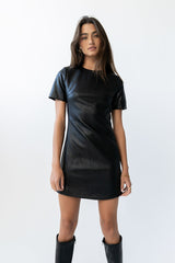 Moxie Vegan Leather Mini Dress in Black