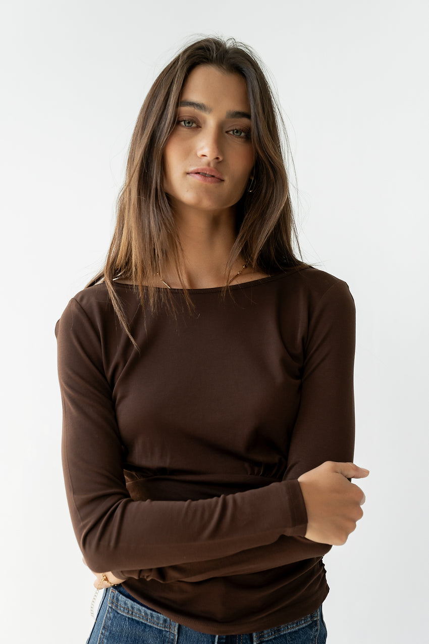 Selena Ruched Top in Brown