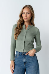Mindy Button Front Sweater in Green