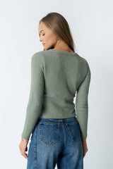 Mindy Button Front Sweater in Green