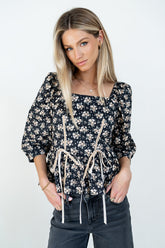 Jerzey Floral Peplum Blouse in Black