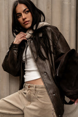 Brecken Vegan Leather Jacket in Brown