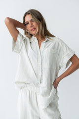 Belen Striped Button Up in Denim Blue