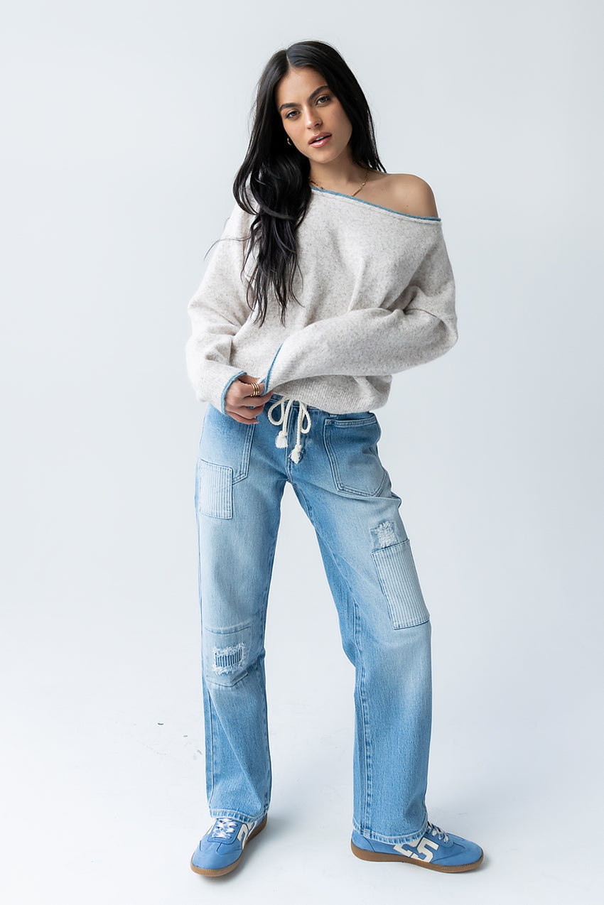 Kellie Contrast Sweater in Beige
