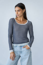 Lex Layered Mesh Top in Slate Blue