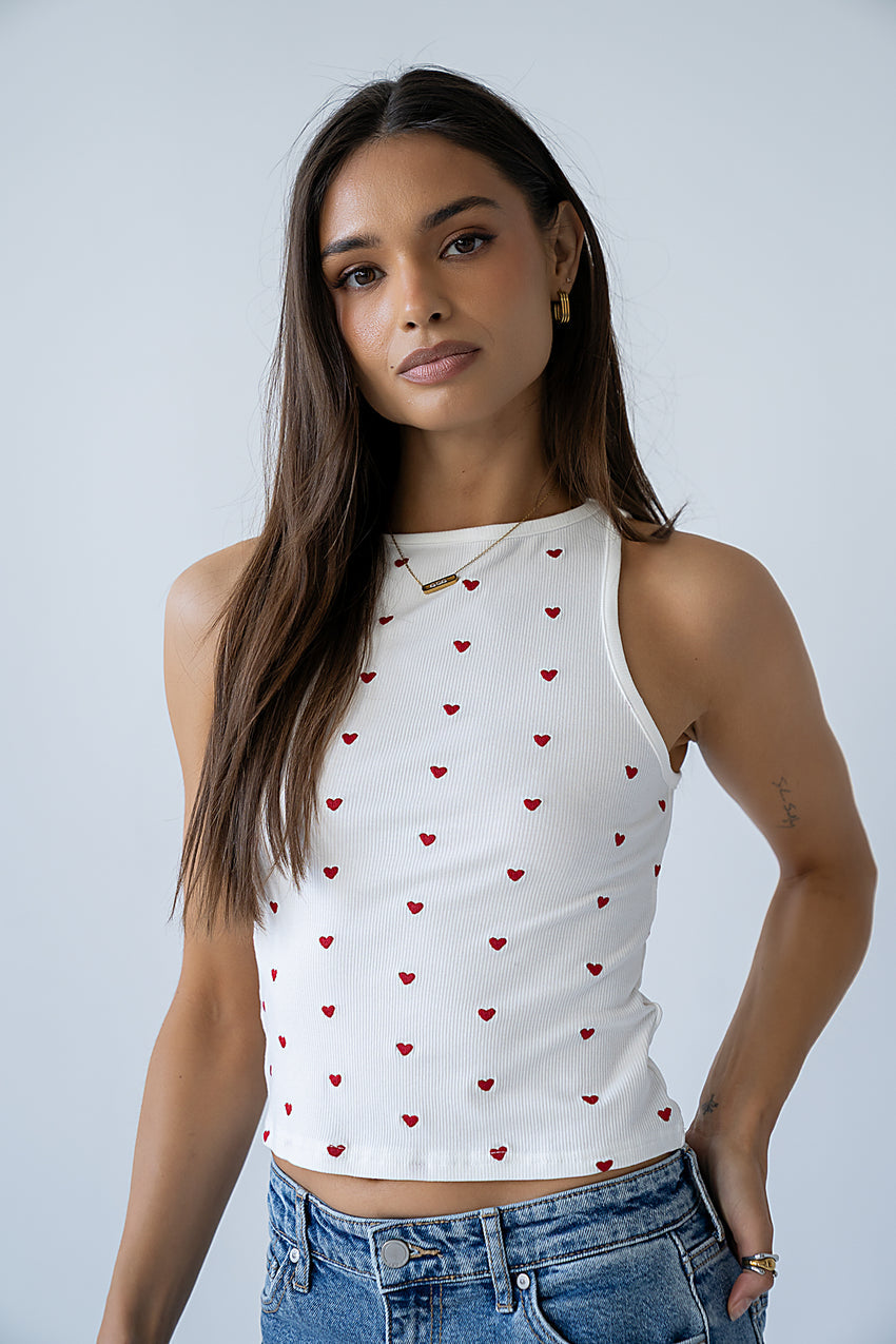 Mae Embroidered Heart Tank Top