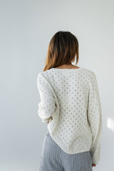 Margot Pointelle Sweater in Heather White