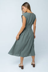 Matilda Pleated Maxi Dress in Olive