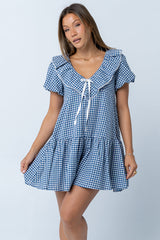 Tony Gingham Baby Doll Dress in Blue